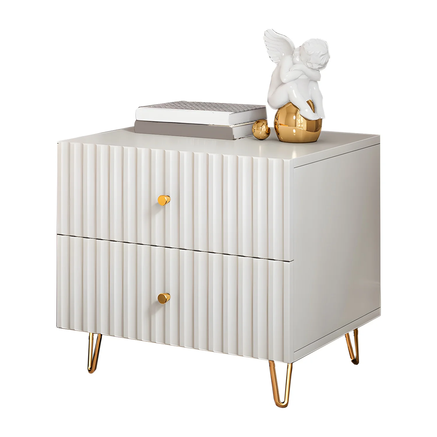Modern Wooden Stripe Gold Accents Stylish Nightstand