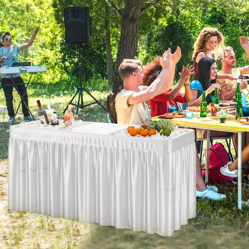 Costway 5 FT Foldable Ice Table w/Double-Sink Detachable Table Skirt Chilling Table