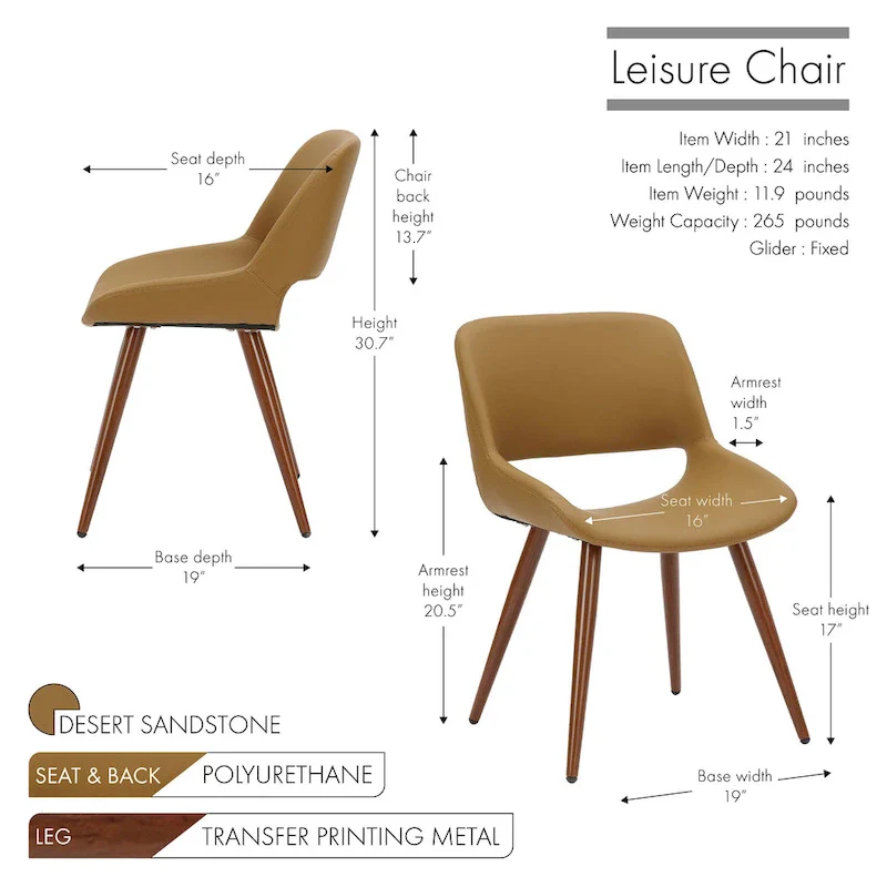 Langa Faux Leather Mid-Century Dining Chair with Metal Legs