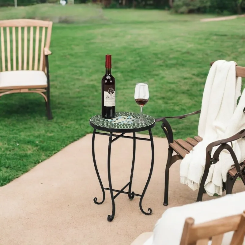 Mosaic Round Terrace Bistro Table Side Table With Coloured Glass