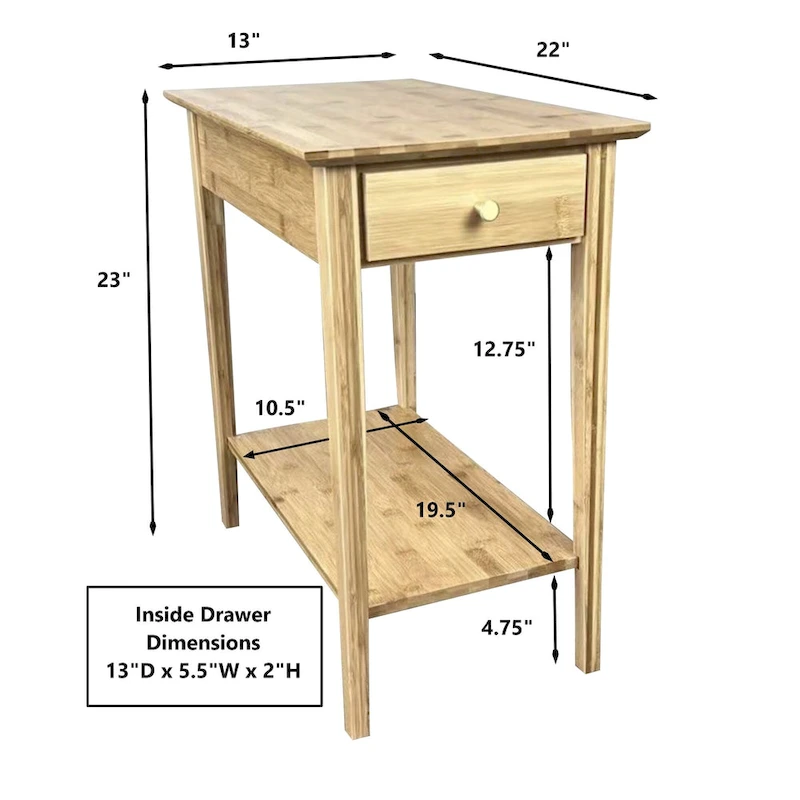 Solid Bamboo Recliner Table with Drawer