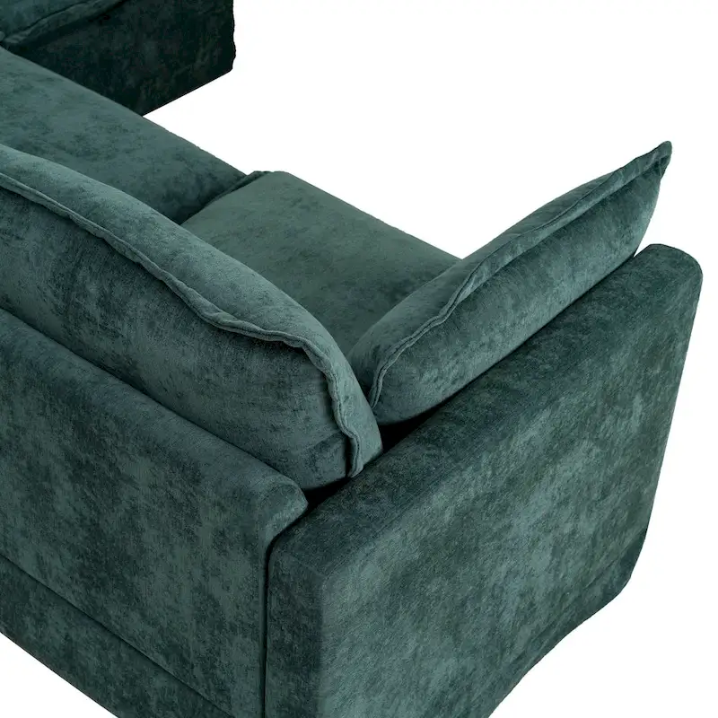 93.31 Faux Linen Modular Sectional Sofa with Movable Ottoman, Solid Wood Frame, and High-Resilience Foam Cushions