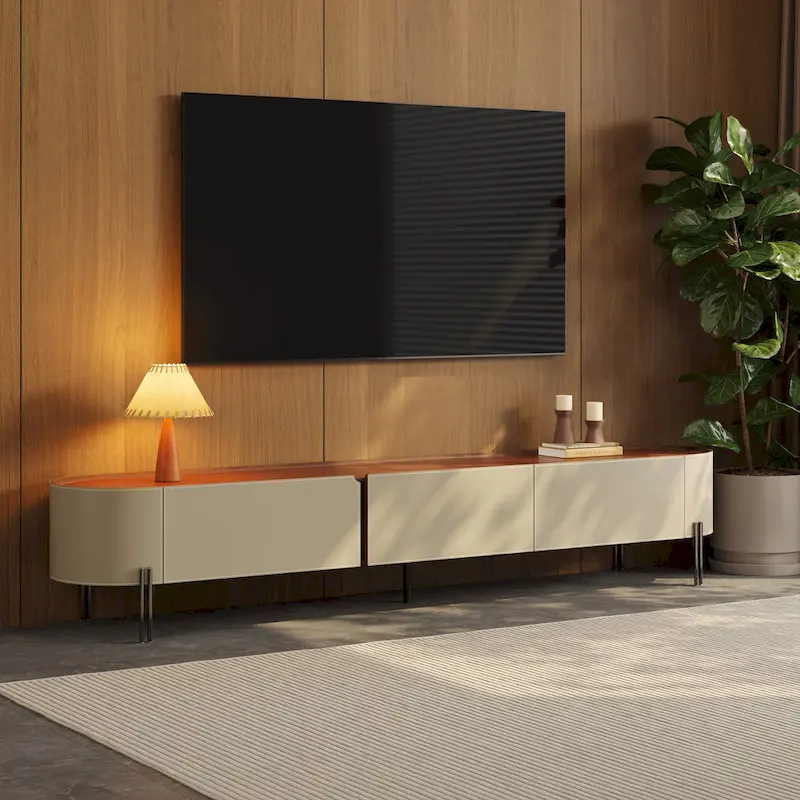 86.6   Leather TV Stand, Modern Entertainment Center with 3 Drawers