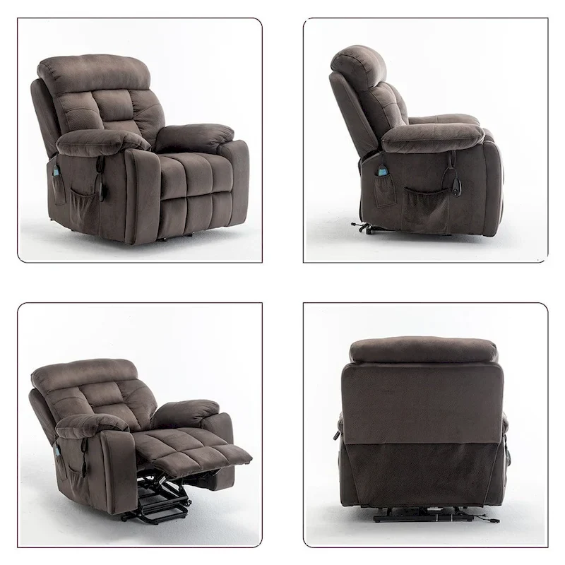 Power Lift Recliner, Massage & Heat, Velvet, 8-Point Massage, Cup Holder, Reclines 160°, Seats 1, Light/Dark Brown
