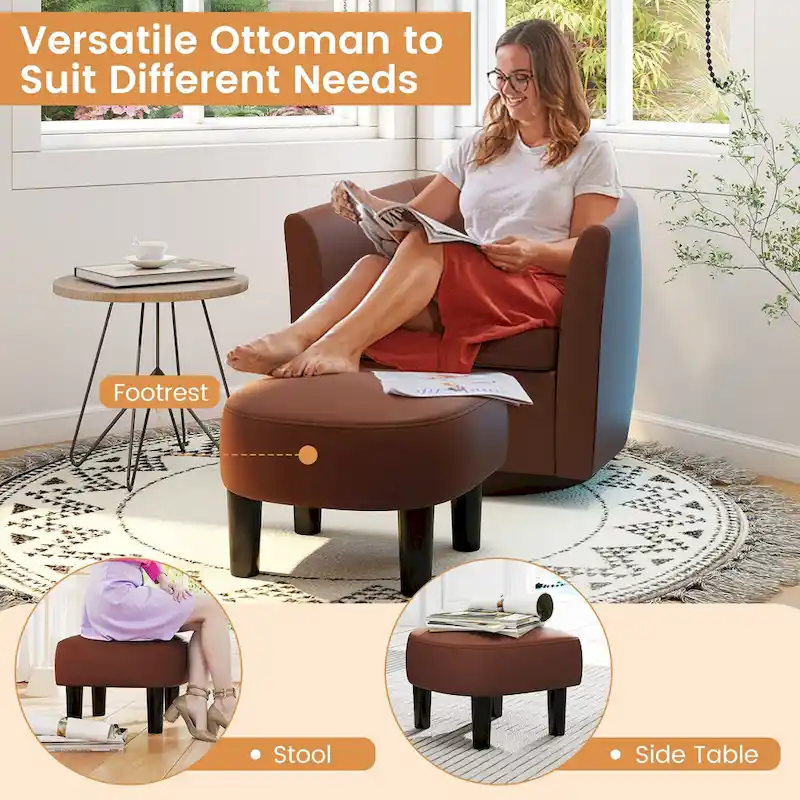 Swivel Barrel Chair with Ottoman Footrest Curved Backrest