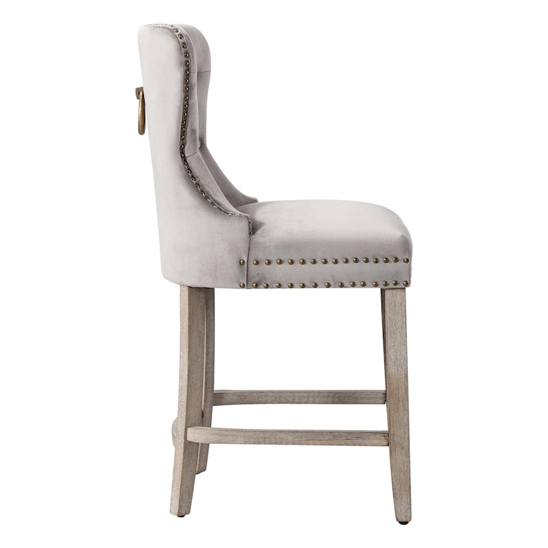 Carter 24  Wingback Tufted Nailhead Counter Stool with Antique Grey Legs