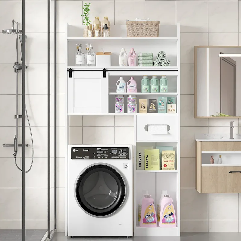 Javlergo Over The Toilet Storage Cabinet with Metal Frame and Storage Shelves, Bathroom Organizer with Adjustable Shelves