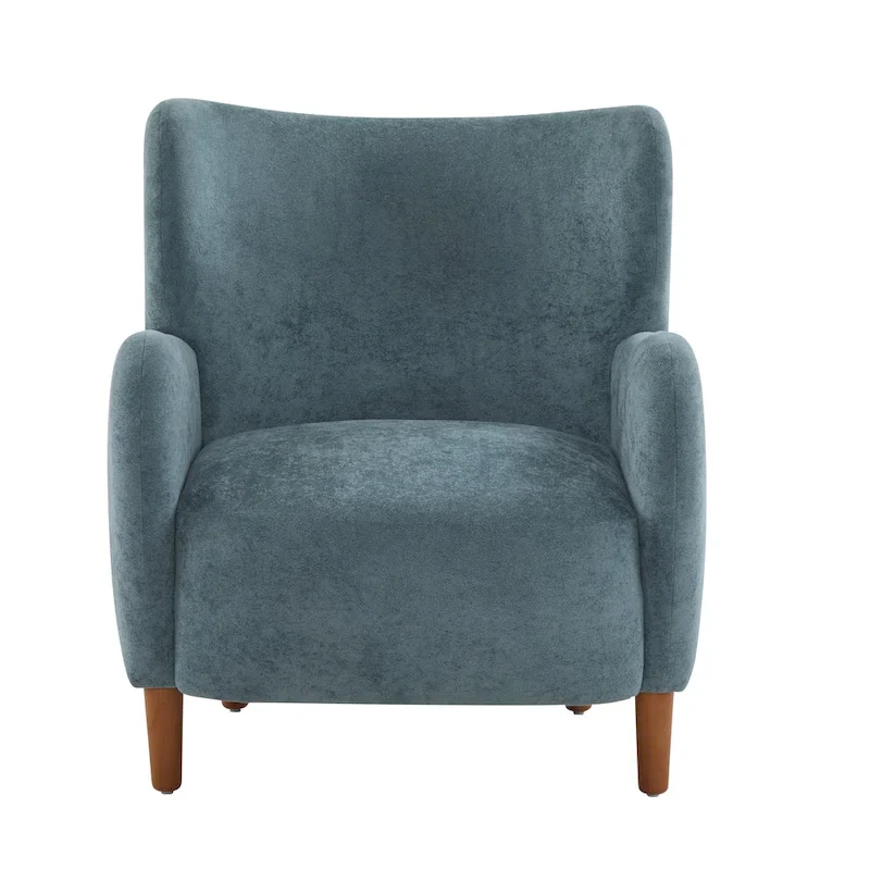 Wingback Club Chair, Mid-Century, Plush Velvet, Solid Wood & Birch Legs, Seats 1, Blue/Brown