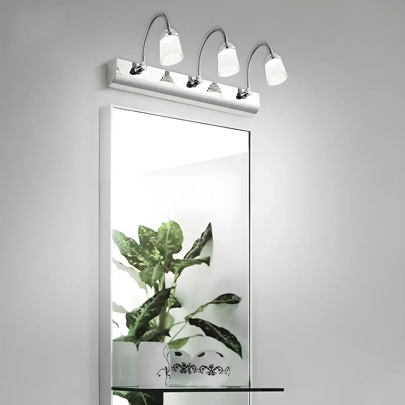 Modern Chrome LED Bathroom Vanity Light with White Shade
