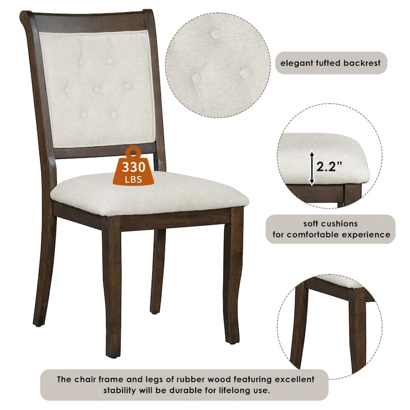 Retro Round Dining Table with 4 Upholstered Chairs