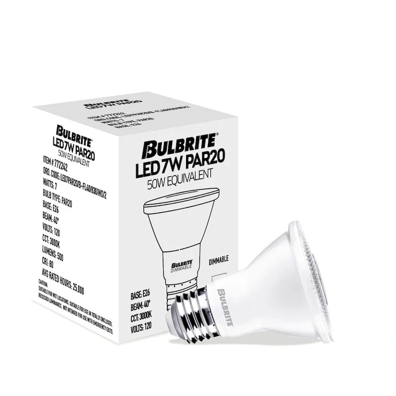 Bulbrite Pack of (4) 7 Watt Dimmable Flood PAR20 Medium (E26) LED Light Bulb - Soft White Light