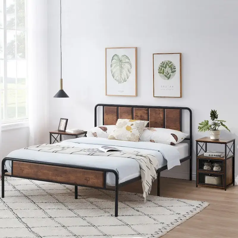Taomika 3-pieces Industrial Modern Bed Frame and Nightstands Set