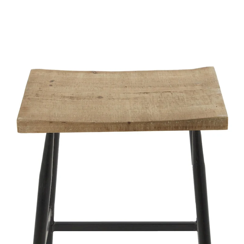 Metal Counter Stool with Brown Wood Top - Black