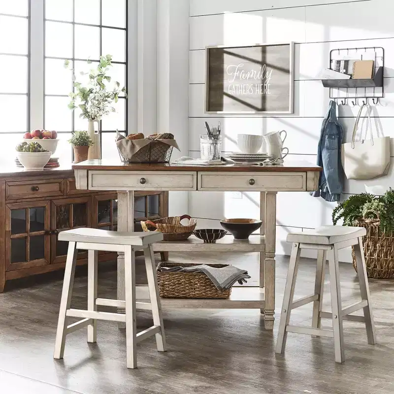 Two-Tone Kitchen Island with Drawers – Antique Grey / Antique White / Black