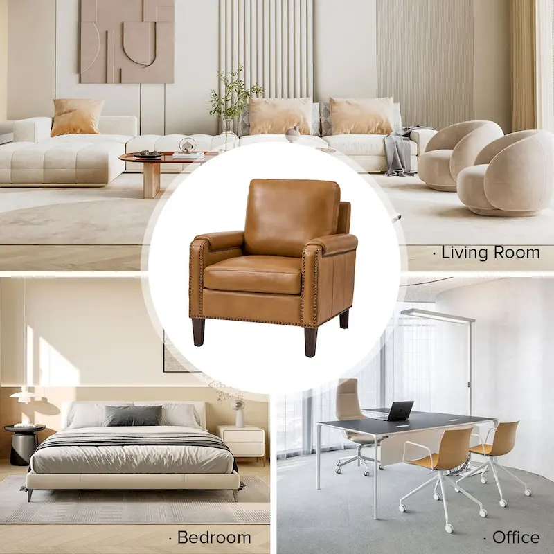 Kunz Transitional Genuine Leather Armchair with Removable Cushion and Nailhead Trims Set of 2 by HULALA HOME