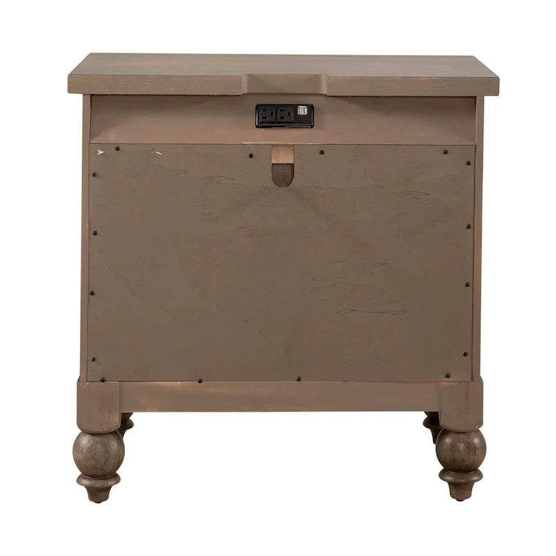 Nightstand - Dusty Taupe, 2 Drawers, Charging Station, Brass Hardware, 28W x 28H, Farmhouse