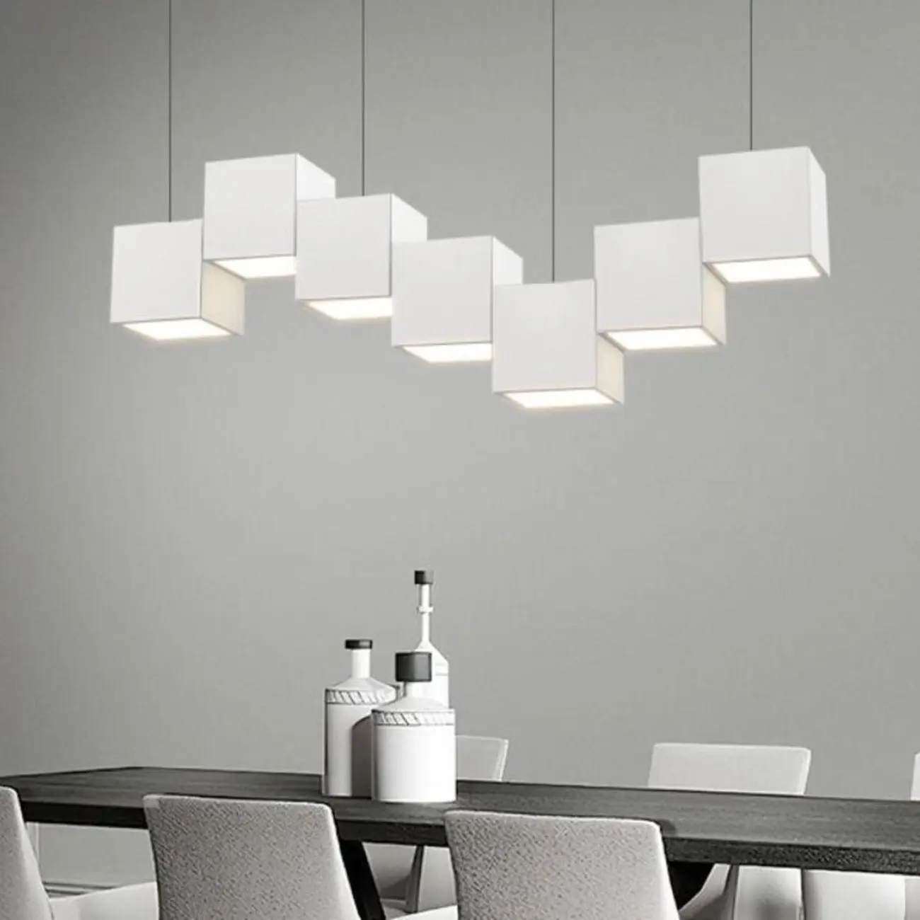 White Cube Modern Island Pendant Light, Adjustable