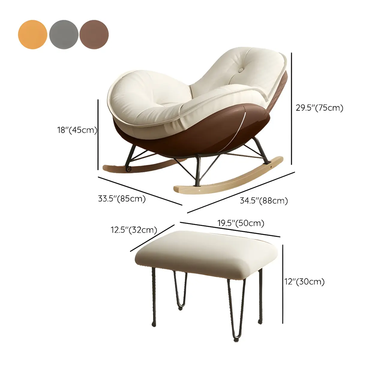 Modern Flannel Upholstered Rocking Chair with Ottoman