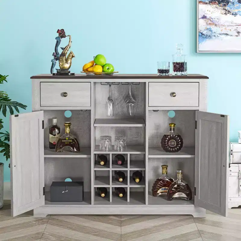 47" Wood Bar Cabinet with Brushed Nickel Knobs - Home Essentials