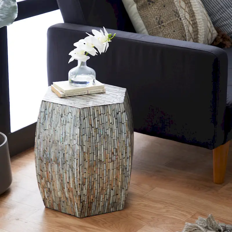 Lovely Wood Contemporary Shell Inlay Stool