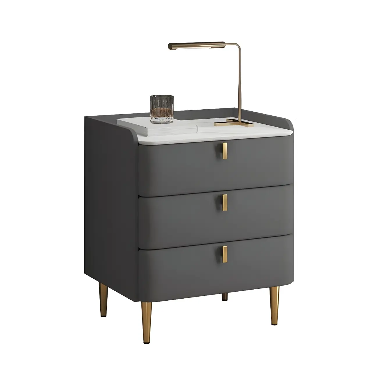 Glam Leather Sintered Stone Top Nightstand with Drawers