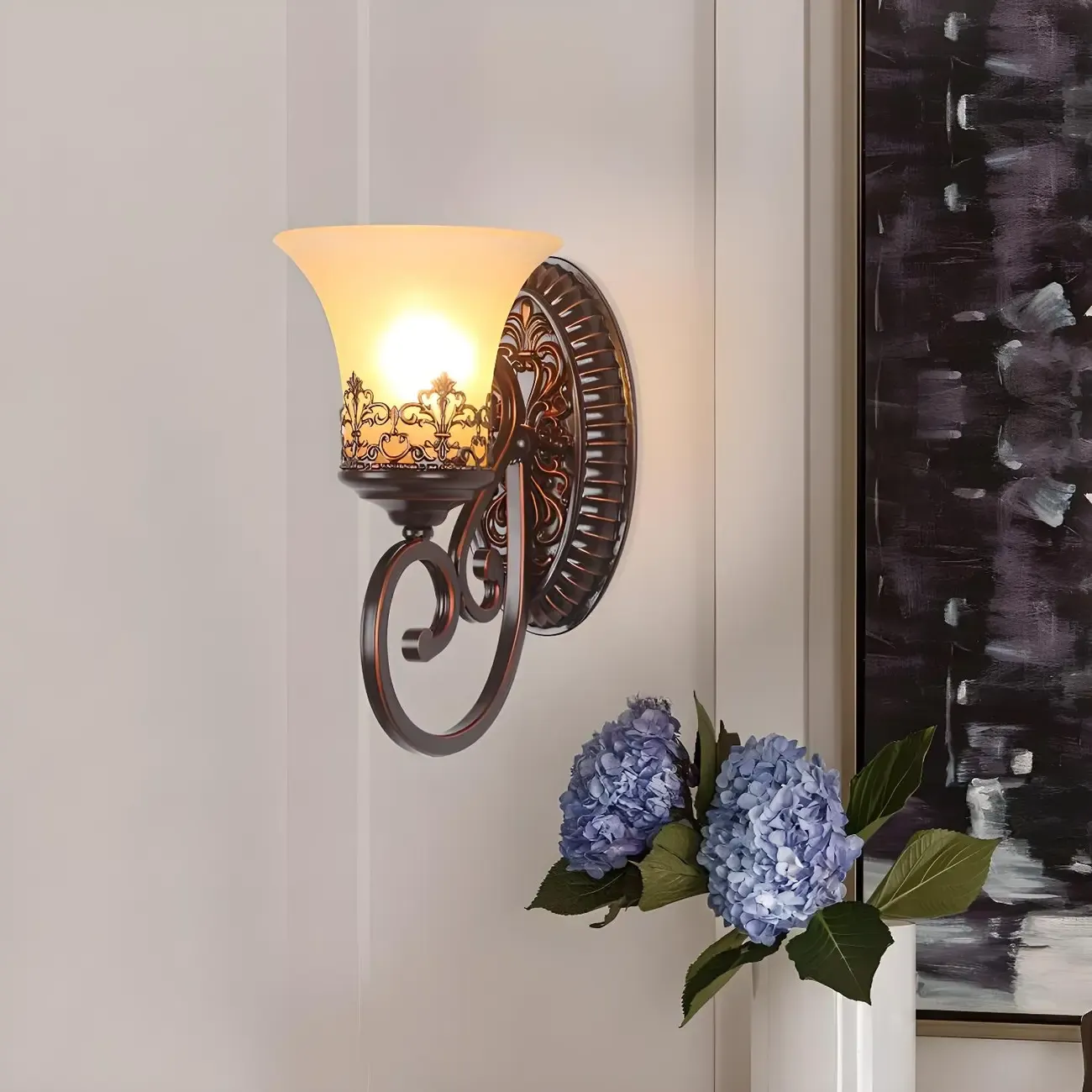 Vintage Bronze LED Wall Sconce with Frosted Glass Shade