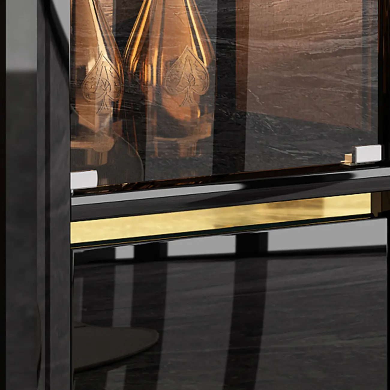 Elegant Black Gold Legs Glass Display Cabinet