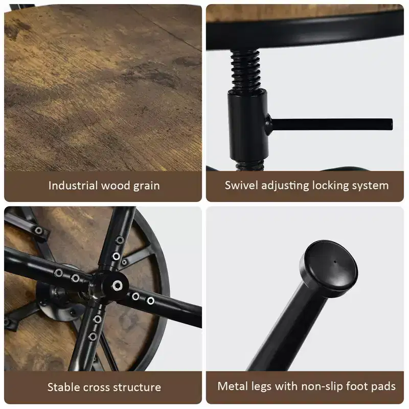 Costway Set of 4 Industrial Bar Stool Adjustable Swivel Counter-Height Dining Side Chair