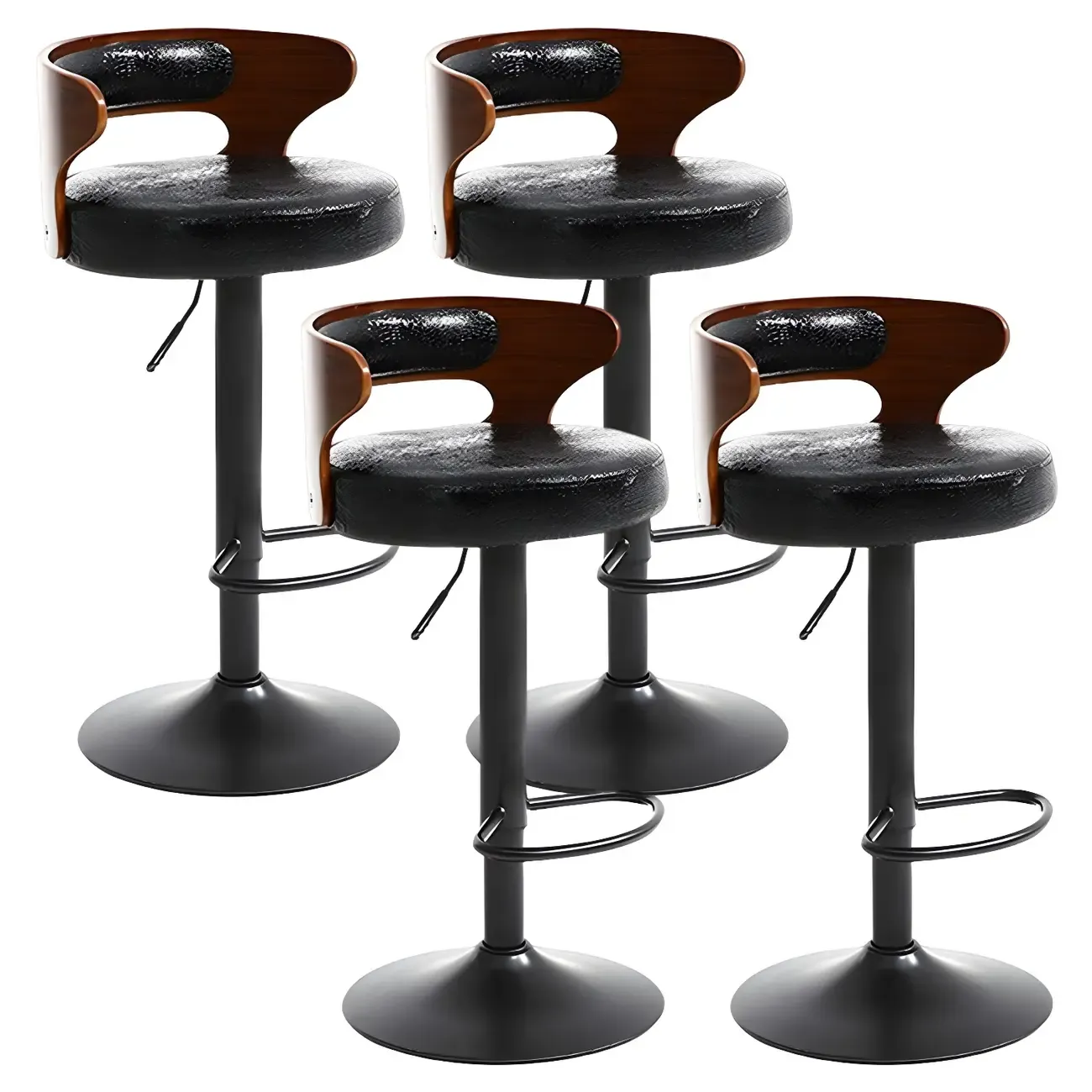 Adjustable Round Leather Swivel Bar Stools with Back