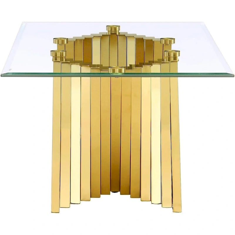 Modern Coffee Table Clear Tempered Glass Living Room Coffee Table with Geometric Base