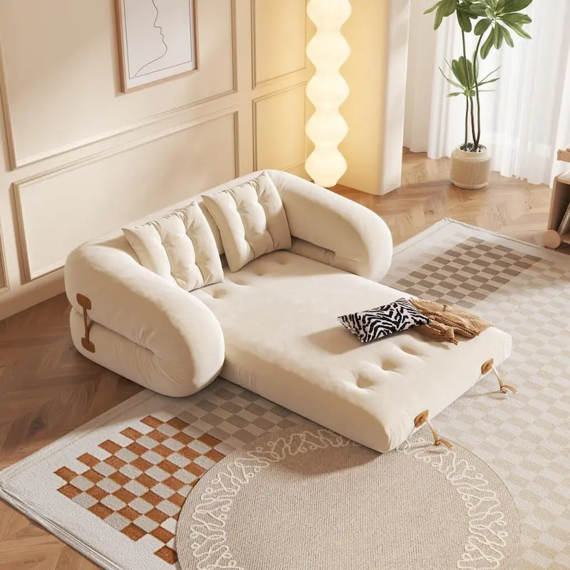 JASIWAY Modern Convertible Sleeper Sofa Chair Bed, White