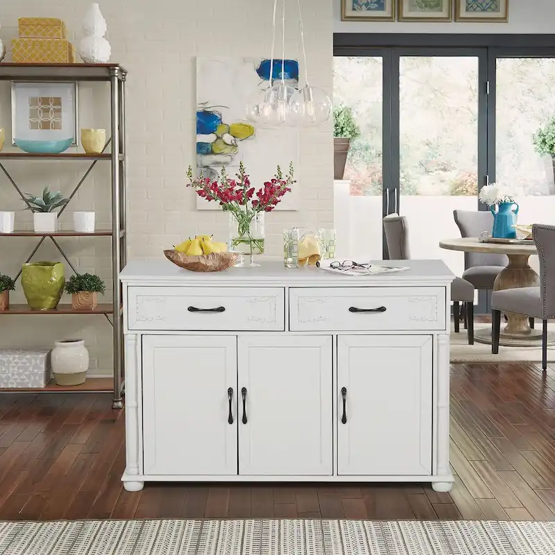 Kitchen Island Cart with Drop-Leaf and Rubber Wood Top, Rolling Kitchen Trolley Cart Cabinet
