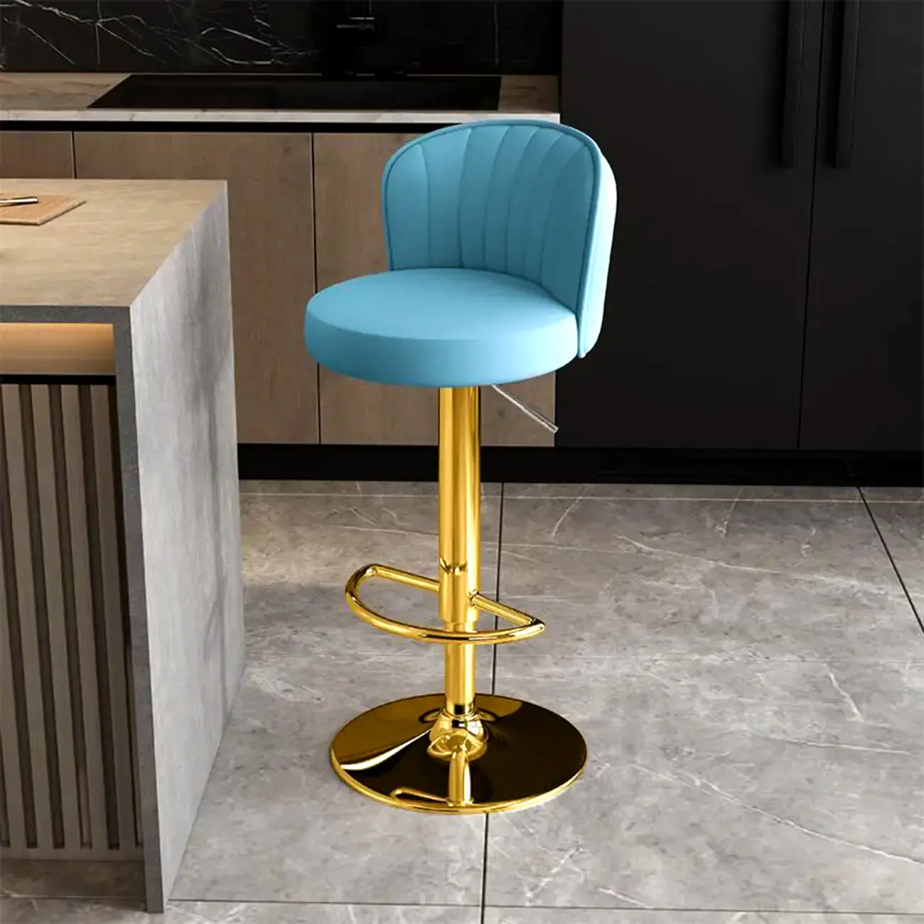 Modern Leather Adjustable Swivel Bar Stools with Back