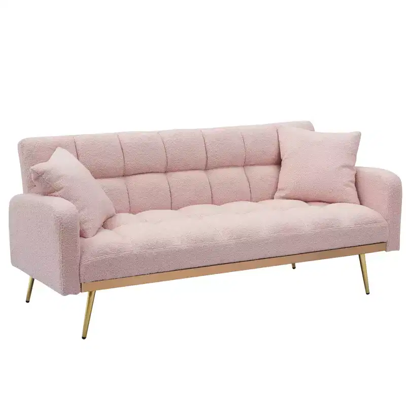 GDFStudio Smin Modern 69 Wooden Teddy Upholstered Sofa Bed with Adjustable Backrest
