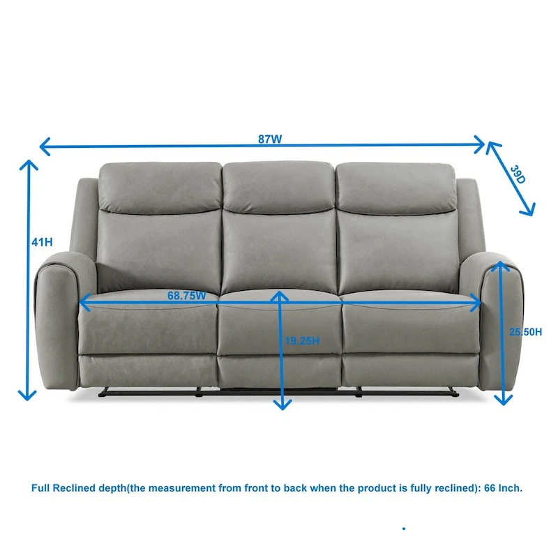 Roundhill Furniture Wesley Transitional Manual Reclining Sofa, Gray