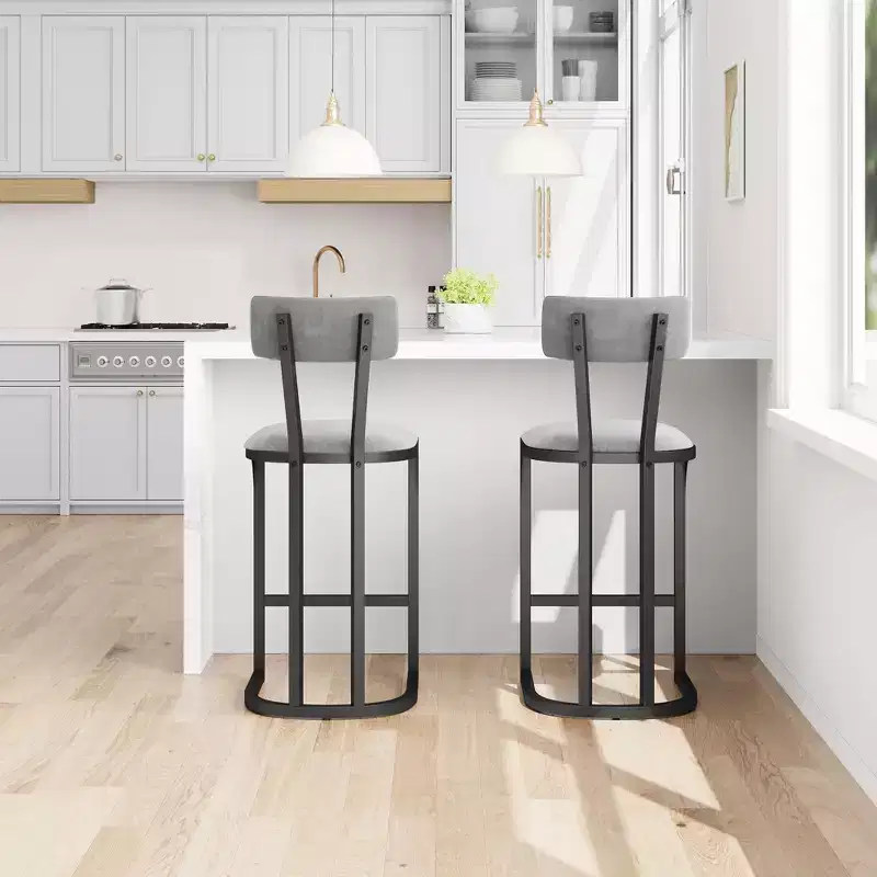 Bar Stools Set of 4, High Back Counter Height Bar Stools with White Velvet Upholstery & Gold Metal Legs, Soft Padded Kitchen Island Stools, Bar Chairs