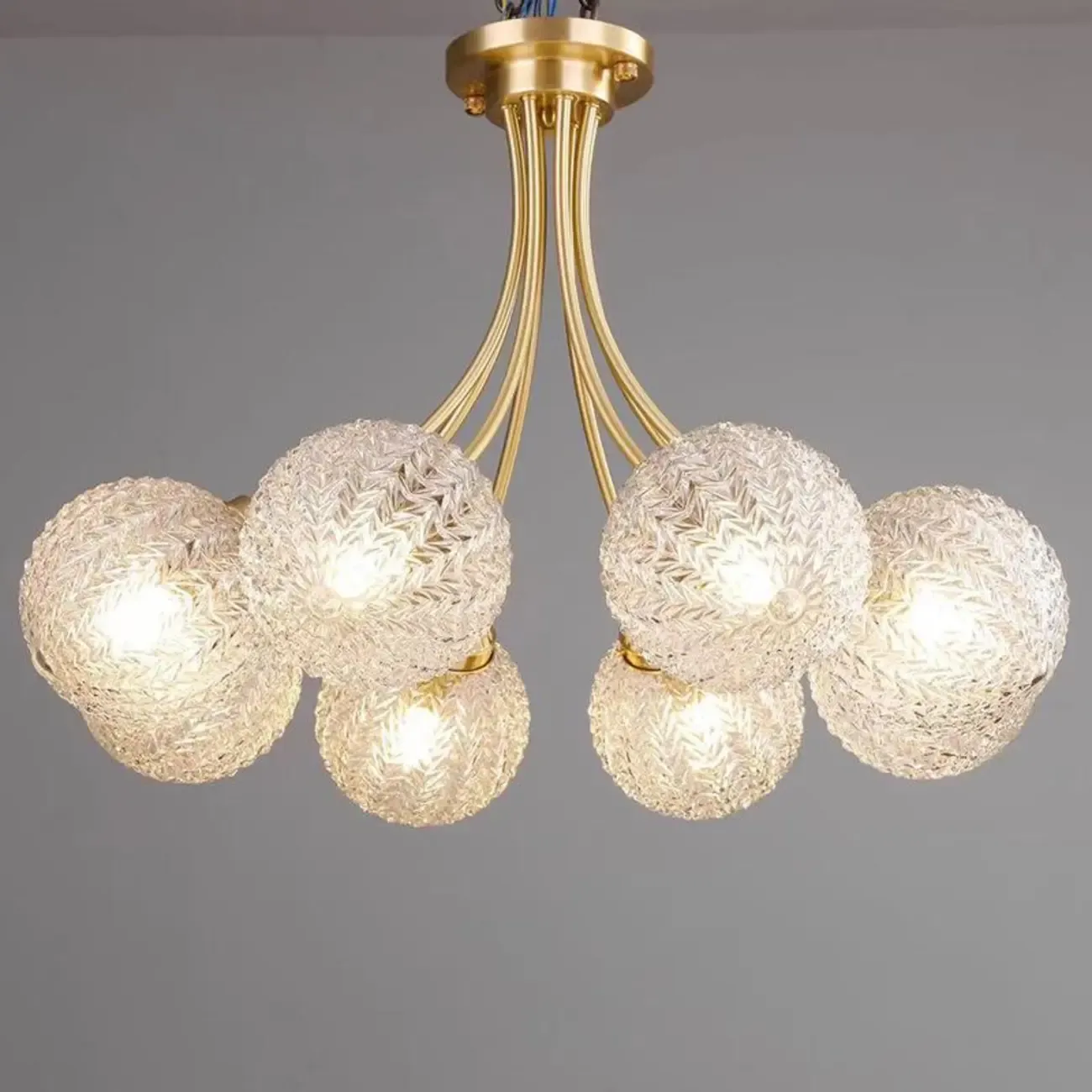 Elegant 6-Light Globe Glass Golden Semi Flush Ceiling Light