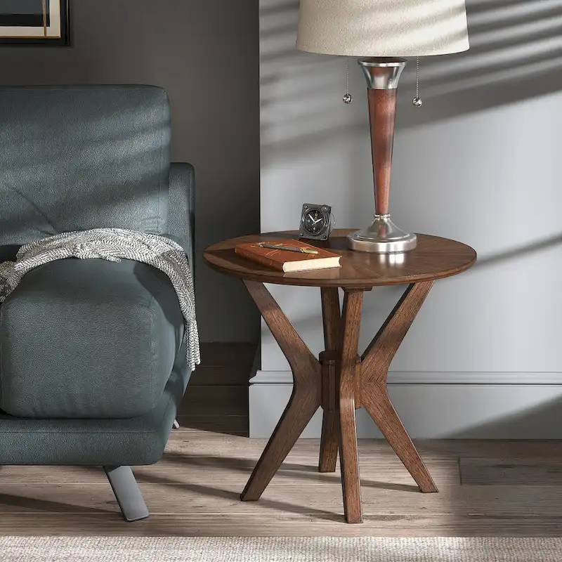 Vilnius Mid-Century Walnut Finish Round End Table