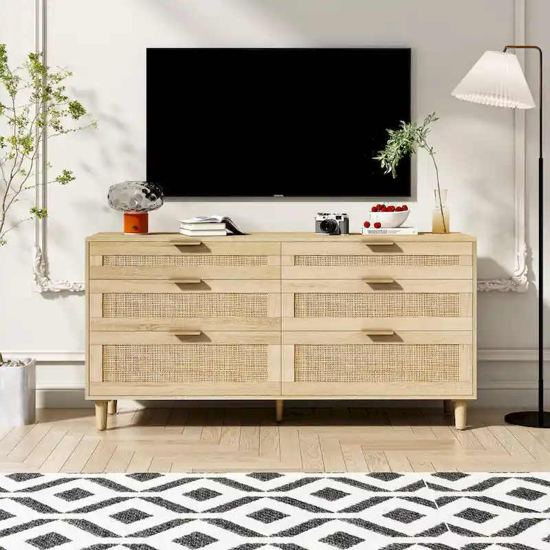 Bedroom Rattan Dresser with Drawers