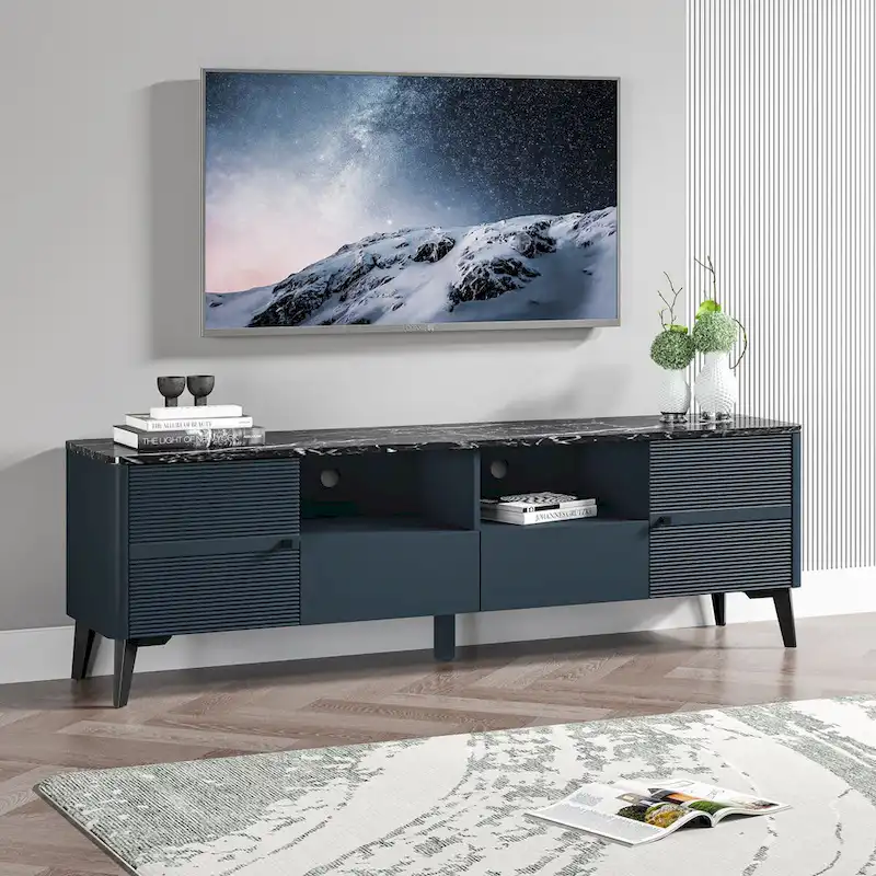 Stylish 70-Inch TV Stand with Marble-Printed Top - 70 in Width