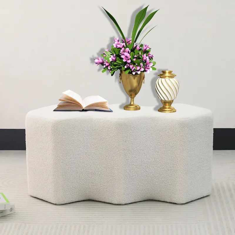 Adeco 35 Long Ottoman Bench Velvet Polygon Foot Stool