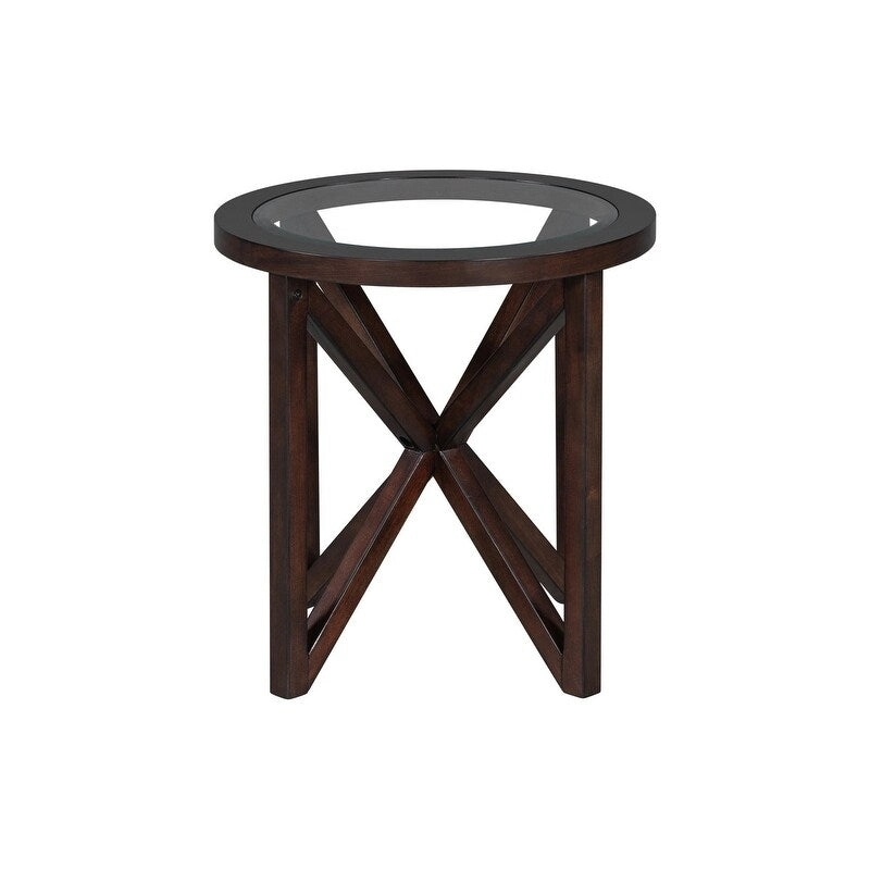 Modern Glass Coffee Table X-Cross Solid Wood Base End Table