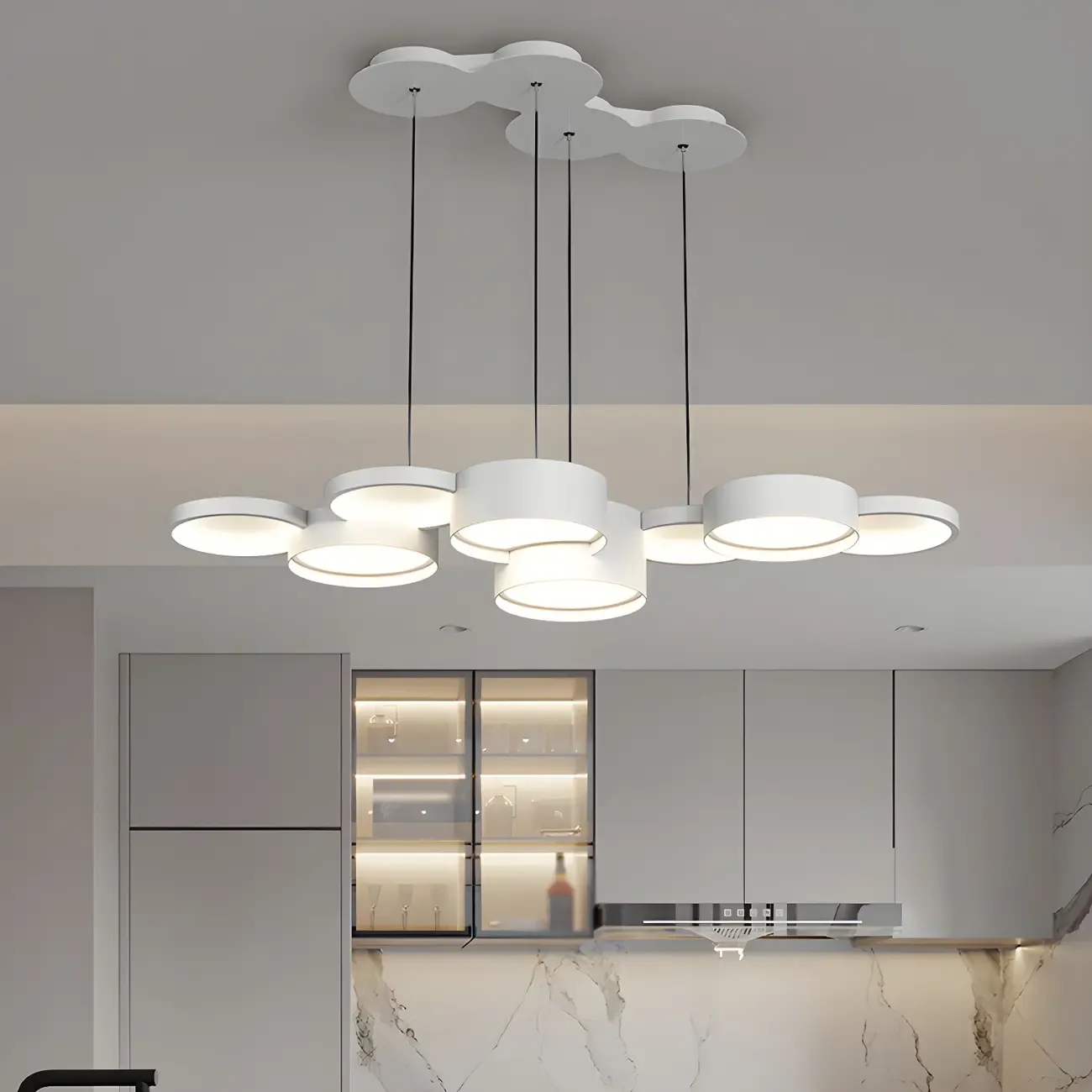 8-Light Modern White LED Island Pendant Light for Kitchen