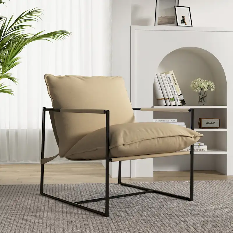 Metal Framed Accent Chair Sling Armchair with Bag Cushion