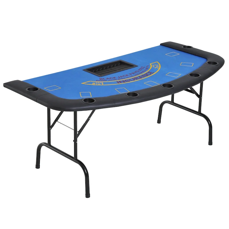 HomCom 72 7 Player Foldable Half Poker Table - Blue/Black