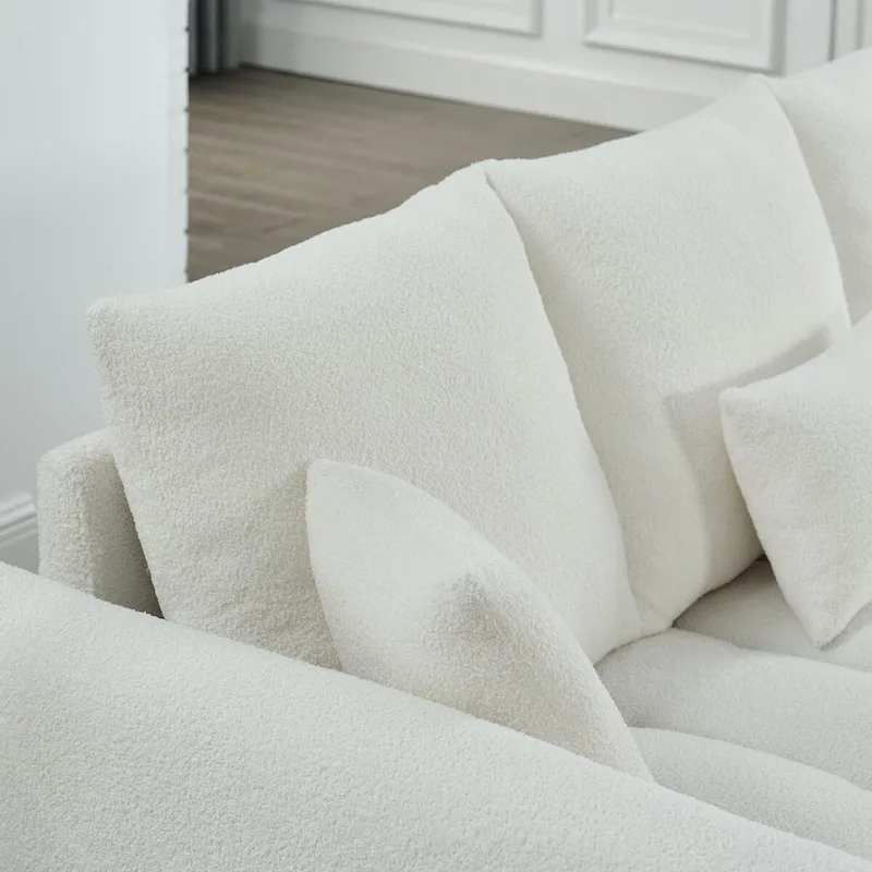 82 in Teddy Fabric Sofa Couch with 3 Back Pillows and 3 back Cushions Solid Wood Frame