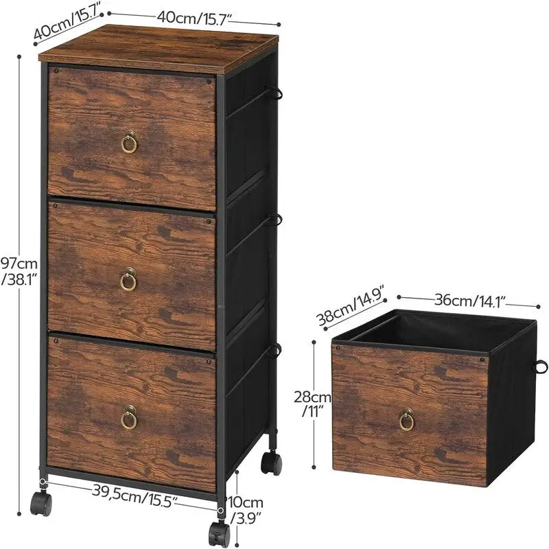 3-Drawer File Cabinet - 15.7D x 15.7W x 38.1H