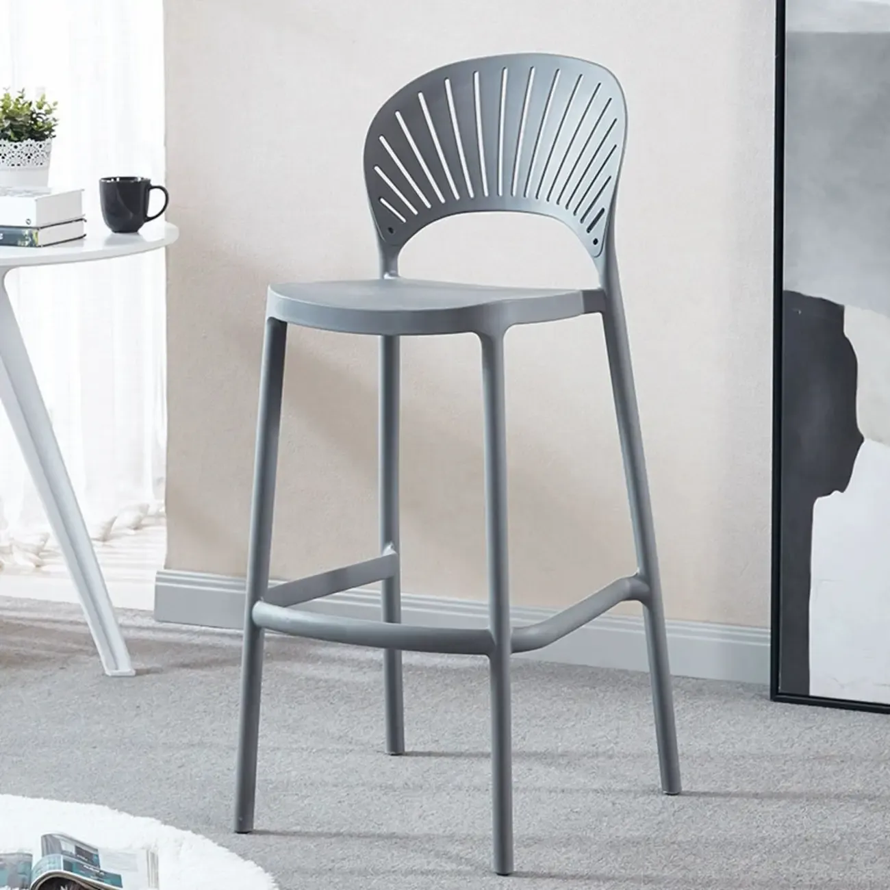 Modern Saddle Plastic Stackable Low Back Bar Height Stools