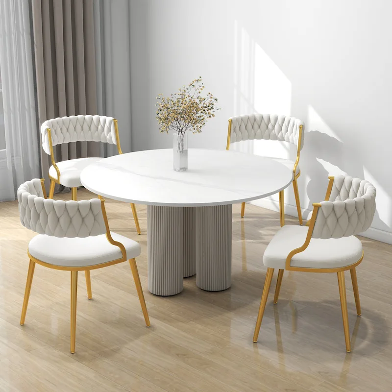 Set of 4 Velvet Dining Chair with Golden Metal Legs