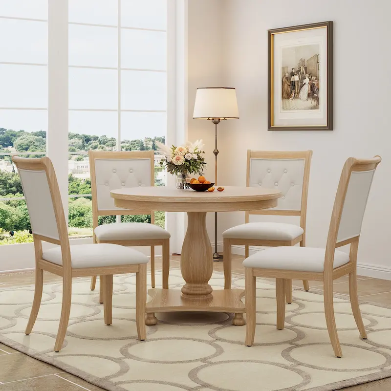 Lak Retro 5-Piece Dining Sets with Upholstered Chairs by GDFStudio